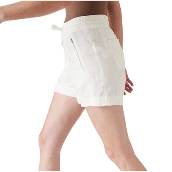 New Athleta 100% Linen Retreat Shorts White Size 22 Pull-on Travel Resort Loose - Picture 3 of 13
